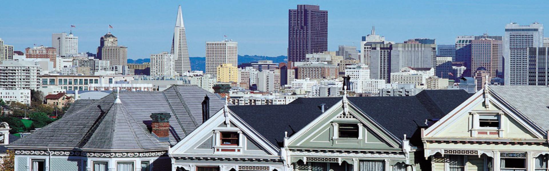 Houses and buildings against a skyline