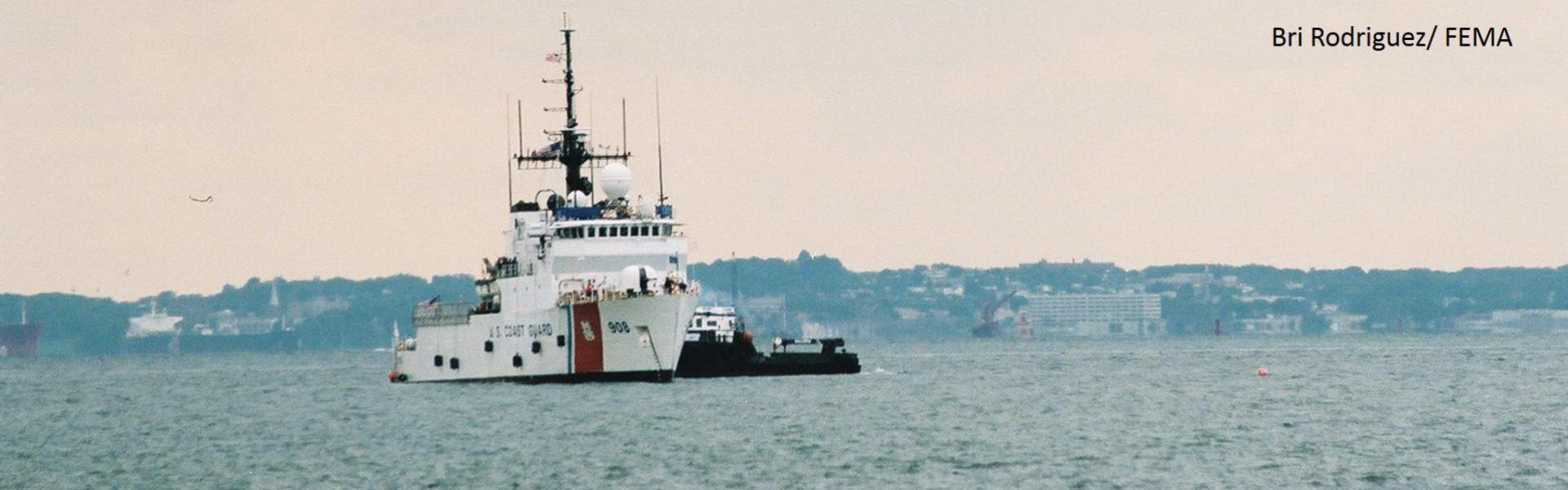 US Coast Guard ship on the water. Photo by Bri Rodriguez, FEMA